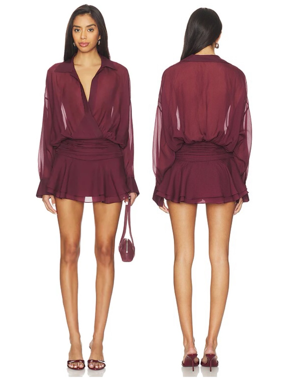 NWT Lovers + Friends Elena Short Romper Long Sleeve Oxblood Red Women’s Small